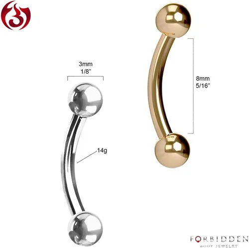 Vista 2 de Juego de 2 anillos para ombligo: 0.49 onzas 5/16 pulgadas acero quirúrgico curvado Barbells, 0.118 pulgadas con extremos en bolas