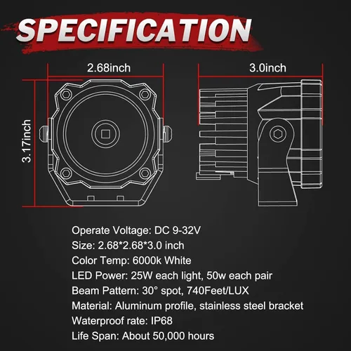 Vista 2 de Luces LED redondas de 3 pulgadas de 50 W, luces de conducción de motocicleta ámbar, luces LED ámbar, luces antiniebla redondas, 2