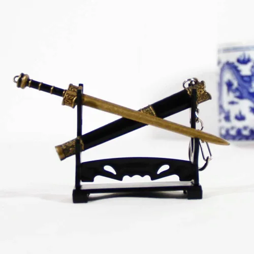 Vista 6 de Mini Katana Mini Espada Con Soporte De Plástico Espada Samurái De Metal Modelo De Arma De Juguete Katana Espadas De Anime Llavero