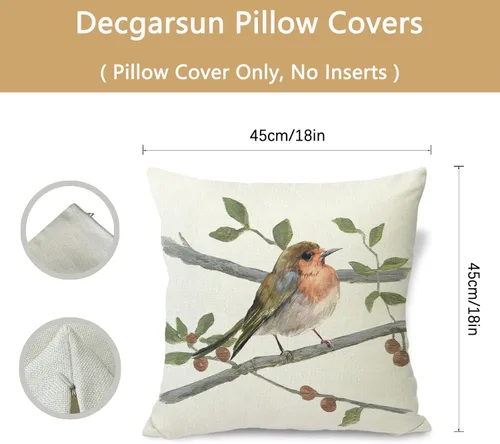 Vista 2 de Juego de fundas de cojín de lino con decoración de animales de estilo granja, funda de cojín para pájaros, cojín para patio, jardín, sofá, sillón