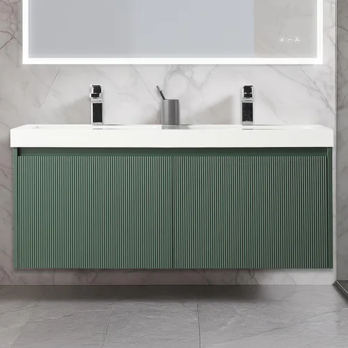 Vista 52 de Blossom Lavabo de baño de 20 pulgadas con tocador, todo en madera montado en la pared, gabinete flotante de baño con tocador con fregadero