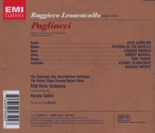 Vista 2 de Leoncavallo Pagliacci Bjorling de Los Angeles Cellini