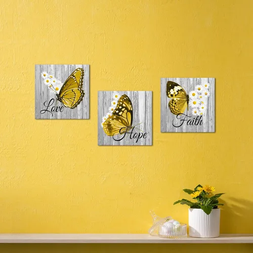 Vista 4 de Artsbay Butt- Arte de pared con margaritas amarillas, decoración del hogar, citas inspiradoras, pintura en lienzo para dormitorio, sala de estar
