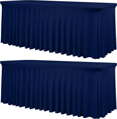 Vista 32 de fani Paquete de 2 faldas de mesa elásticas negras para mesa rectangular de 6 pies, manteles elásticos de elastano lavables con falda, mantel