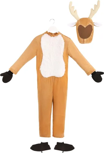 Vista 6 de Kids Reindeer Costumes Christmas Onesie Deer Outfit For Boys And Girls Headpiece Included