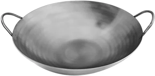 Vista 2 de Sartén para wok estilo cantonés de acero al carbono de 28-3/8 pulgadas, sartén gourmet para chef, doble mango