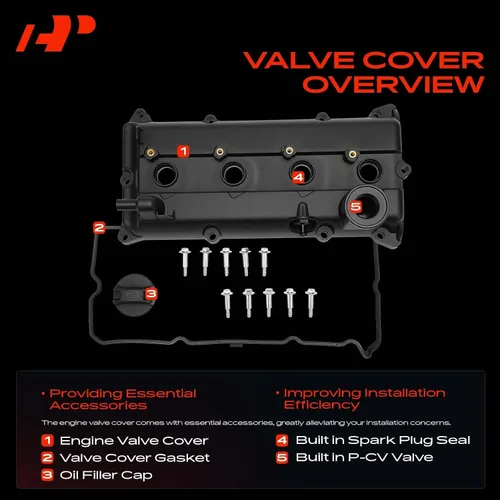 Vista 6 de Kit de cubierta de válvulas de motor A-Premium, con tapa de llenado de aceite y pernos y junta, compatible con Nissan Altima 2002-2006, Sentra