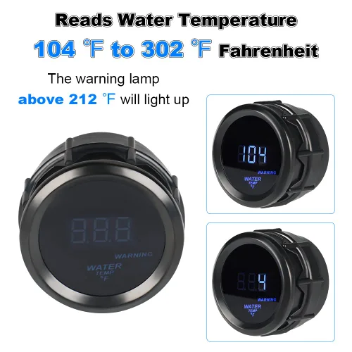 Vista 3 de WATERWICH Kit de medidor de temperatura del agua con termómetro de temperatura del agua 104-302℉ DC12V 2 pulgadas 52 mm con sensor para coche