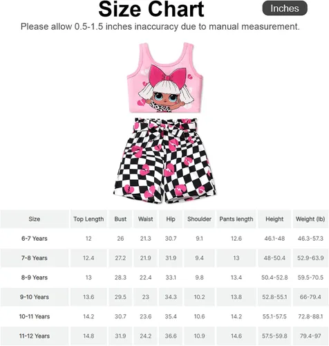 Vista 7 de L.O.L. Surprise! Girls Clothes Set Doll Print Sleeveless Tank Top and Shorts Kids Girl Clothes