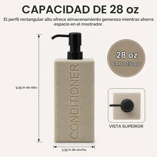 Vista 8 de dispensador rectangular de resina premium para cuarto de baño, para champú, acondicionador, loción corporal, diseño moderno recargable con bomba