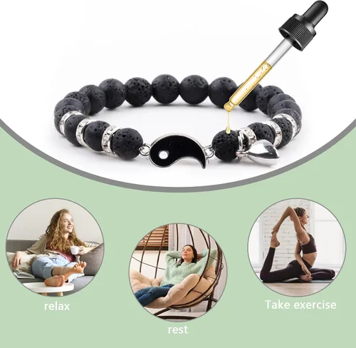 Vista 61 de 2 pulseras magnéticas para parejas, piedra natural negra mate, cristal para votos de amor eterno, juego de pulseras de cuentas de piedra de energía