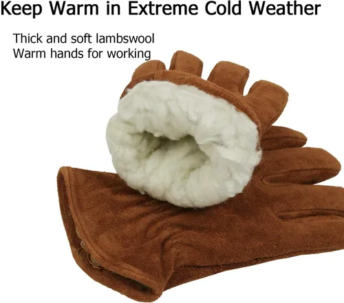 Vista 8 de OZERO 2 pares de guantes de trabajo de cuero de invierno para clima frío al aire libre: guantes cálidos con aislamiento térmico para hombres