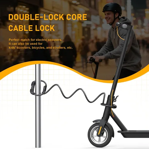 Vista 2 de Candado para Scooter Eléctrico, Candado para Bicicleta, Candado de Cable con Combinación de 5 Dígitos, Dobles Candados de Cable Antirrobo de 41