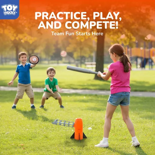 Vista 4 de Máquina de lanzamiento de béisbol TOY Life para niños, juego de entrenamiento de T-ball – Máquina de lanzamiento para niños pequeños con lanzador