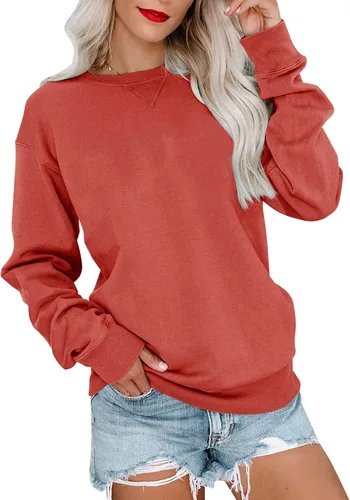 Vista 13 de Bingerlily Sudadera casual de manga larga para mujer, cuello redondo, linda sudadera pullover de ajuste relajado, tops