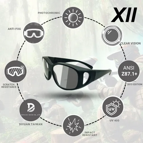 Vista 9 de XII WY Gafas de sol de seguridad para hombres y mujeres, gafas tácticas airsoft para tiro y deportes extremos ANSI Z87.1+ y clasificación CE