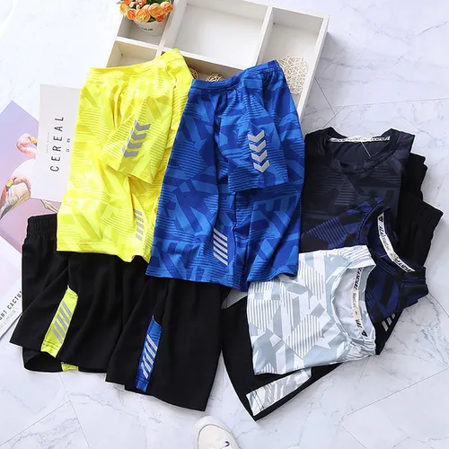Vista 7 de Jellyuu Conjunto de ropa de verano para niños Conjunto de ropa de camuflaje de manga corta camiseta+pantalones cortos ropa deportiva 3-13 años