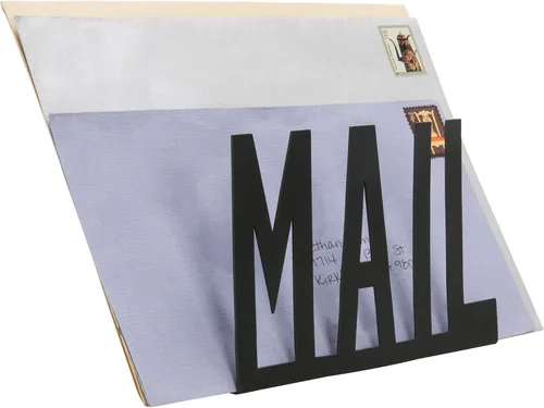 Vista 7 de MyGift Organizador de correo para encimera, moderno, de metal, negro, con diseño de letras de correo recortado, sobre de escritorio de oficina