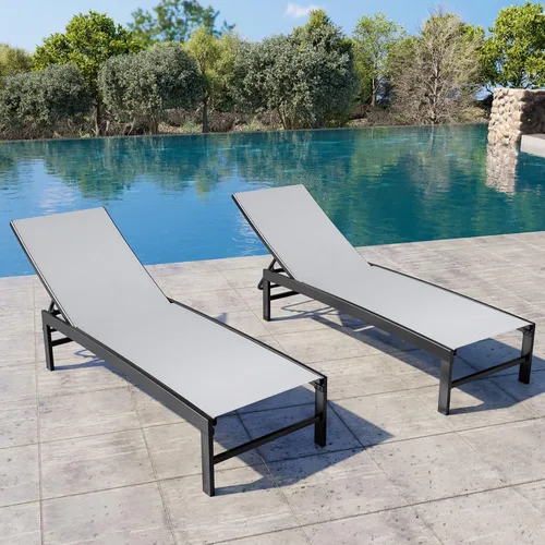 Vista 11 de Crestlive Products Sillas de salón exteriores, Sillas de aluminio para piscina, Tumbona reclinable ajustable de cinco posiciones para bronceado Beige