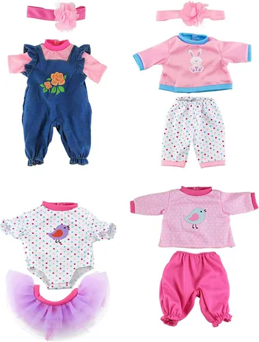 Vista 2 de ebuddy 4 juegos de ropa de muñeca de bebé, trajes de moda para bebés recién nacidos de 14 a 16 pulgadas, 17 pulgadas, muñecas de 15 pulgadas y 18