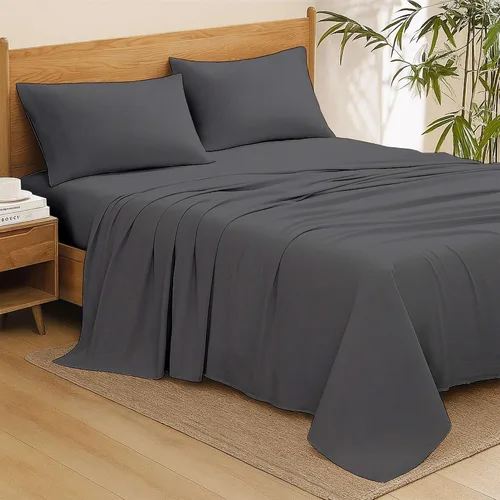 Vista 2 de Way Fair - Juego de sábanas de 4 piezas, tamaño Queen (60 x 80 pulgadas), color gris oscuro, 100% algodón egipcio, sábanas refrescantes de 600 Gris