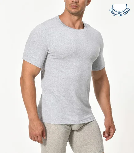 Vista 5 de Comfneat Paquete de 3 camisetas elásticas para hombre, cuello redondo, dobladillo trasero largo