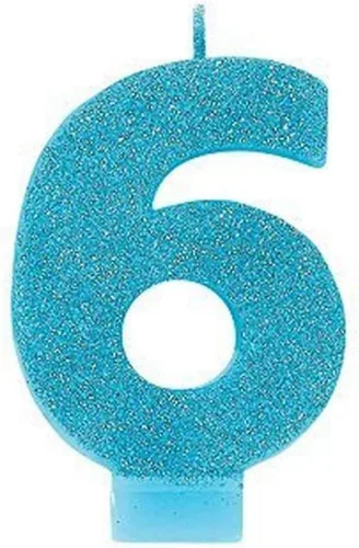 Vista 7 de Caribbean Blue # 0 cumpleaños Glitter 3.25" Vela