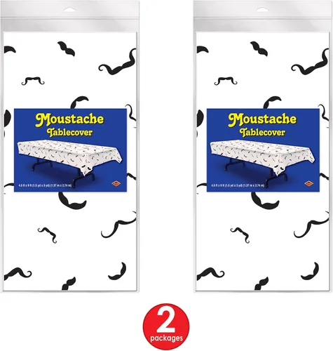 Vista 6 de Beistle Juego de 2 fundas de plástico rectangulares para mesa con bigote para decoración de vajilla con temática occidental, blanco/negro, 54 x 108