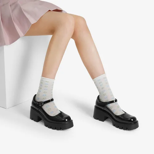 Vista 5 de DREAM PAIRS Zapatos Mary Janes para mujer con plataforma, tacón bajo, tacón grueso, punta redonda, correa de tobillo, zapatos Oxfords