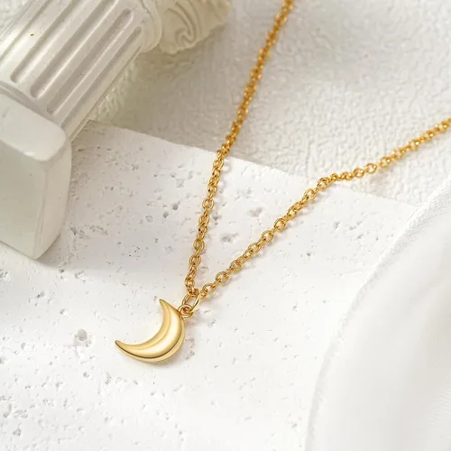 Vista 3 de 18K Gold Plated Moon and Saturn Pendant Necklace SetNatural Opal Necklace for Women