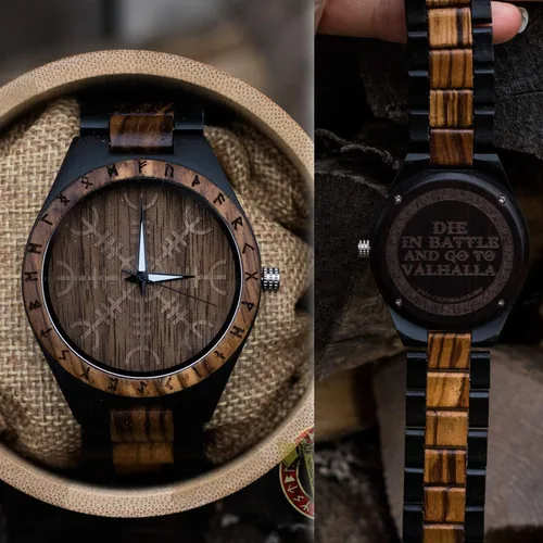 Vista 2 de Viking Gifts for Men Exquisite Norse Watch in Custom Wooden Box - Timeless Elegance