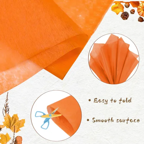 Vista 7 de Papel de seda naranja, 60 hojas de papel de seda amarillo para bolsas de regalo, manualidades de otoño de Halloween, bricolaje, papel de seda
