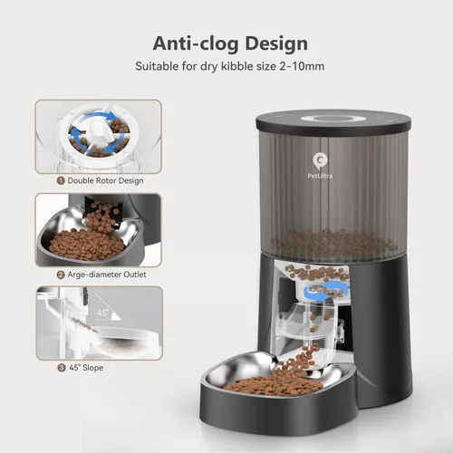 Vista 4 de Alimentador automático PETULTRA para gatos: dispensador de alimentos programable para gatos con tiempo de 4L Easy to Set, Dual Power, Precise