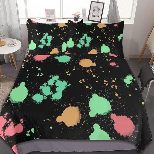 Vista 35 de Juego de 3 piezas de edredón neón que brilla en la oscuridad, funda de almohada de microfibra con cremallera para cama matrimonial, Queen