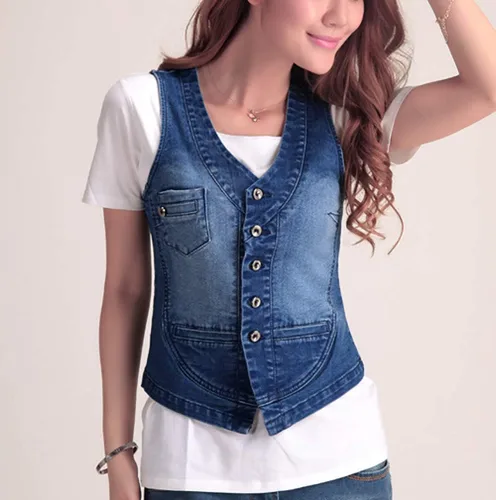 Vista 3 de Jade Hare Chaleco de mezclilla para mujer, chaquetas azules ajustadas, top corto, chaleco de mezclilla, sin mangas, ligero, para uso general