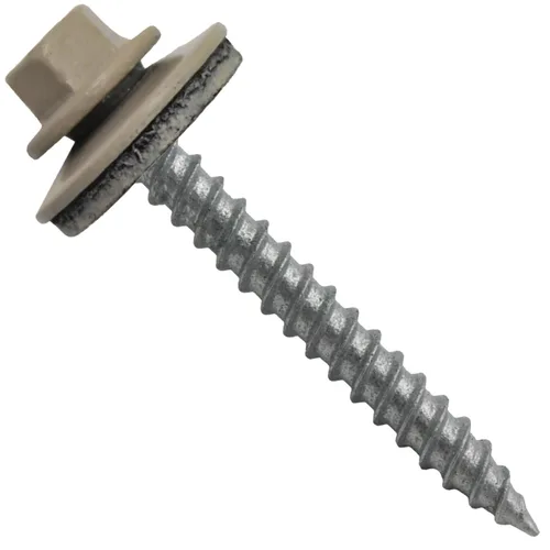 Vista 152 de 12 tornillos para techos de metal gris ABC de 1-1/2 pulgadas, cabezal de arandela hexagonal, arranque automático/roscado, arandela EPDM. 1 bolsa