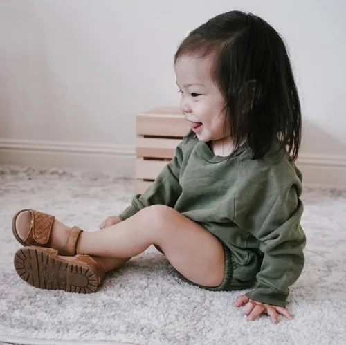 Vista 2 de AEEMCEM Baby Boy Girl Solid Sweatshirt Romper Crewneck Pullover Bodysuit Oversized Sweater Romper Long Sleeve Shirts Outfit