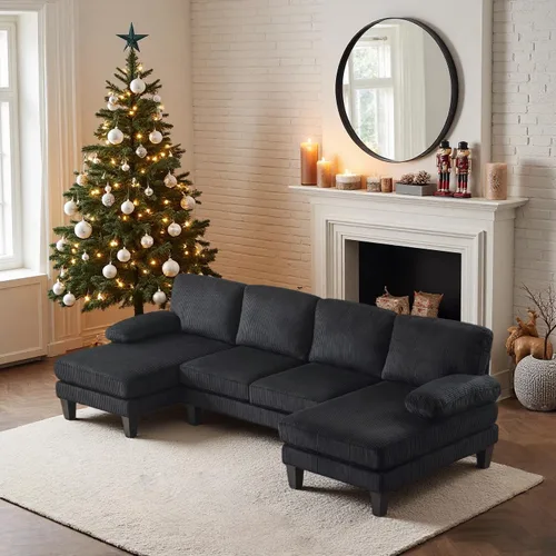 Vista 25 de VINGLI Sofá modular de 110 pulgadas para sala de estar, sofá en forma de U con diván doble, juego de sofá de 4 asientos con tela de felpilla