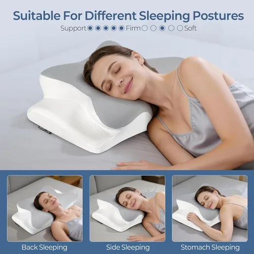 Vista 6 de Almohada cervical para el cuello para aliviar el dolor, almohada ergonómica para dormir de lado para apoyo del cuello, almohadas de espuma Gris