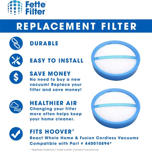 Vista 4 de Fette Filter - Filtro de vacío compatible con aspiradoras Hoover seleccionadas. Comparar con la pieza # 440010894 - Paquete de 2