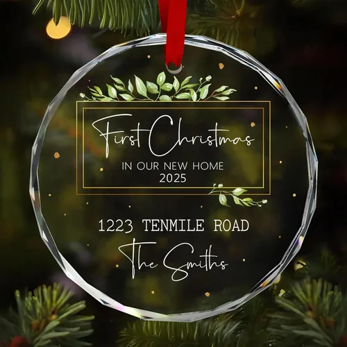 Vista 8 de Adorno personalizado para el nuevo hogar 2025 – Decoración de recuerdo de cristal, primera Navidad en nuestra casa, primer adorno de apartamento
