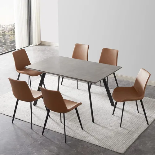 Vista 10 de ZckyCine Conjunto moderno de mesa de comedor de 5 piezas con mesa rectangular de madera y 4 sillas tapizadas en cuero, capacidad para 4 personas