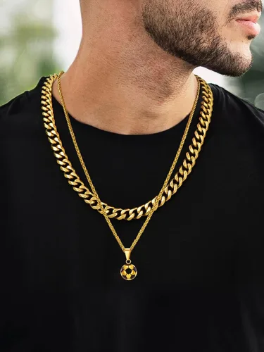 Vista 2 de U7 Cadena de fútbol americanobéisbol para hombre, acero inoxidable, chapado en oro de 18 quilates, collar de zapatos deportivos para correr