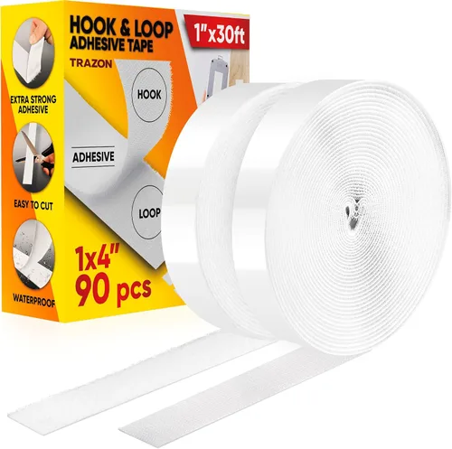 Vista 8 de Rollo de cinta de velcro con adhesivo resistente, resistencia industrial, fácil de cortar, tiras de gancho y bucle fuertes con parte trasera Negro