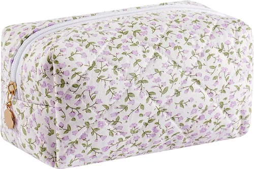 Vista 8 de Bolsa de maquillaje de viaje para mujeres y niñas, bolsa de maquillaje con cremallera, flores florales, organizador de maquillaje, bolsa de tela