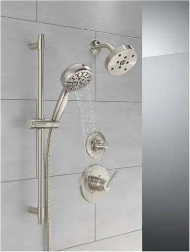 Vista 6 de Cabezal de ducha de mano Delta Faucet ProClean Gold con barra deslizante, ducha de mano con rociador de alta presión, sistema de ducha dorado