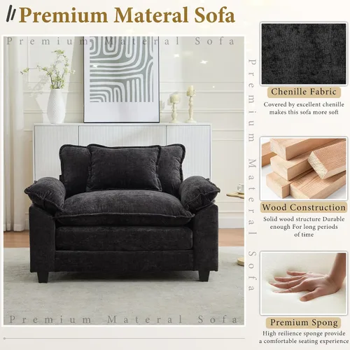 Vista 5 de URRED - Sofá seccional modular tipo nube, cómodo sofá cama de chenilla moderna con asientos profundos y otomán/almohadas para sala de estar