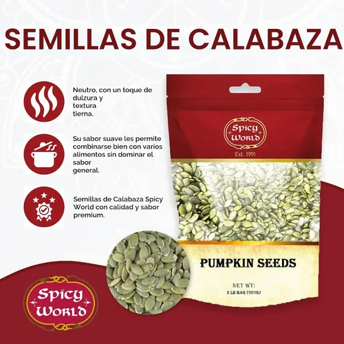 Vista 2 de Bolsa de 2 LB de semillas de calabaza crudas - peladas, grado AAA, sin sal, secas, veganas, bolsa a granel de Spicy World