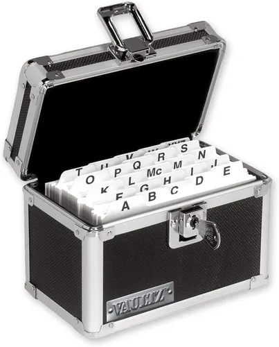 Vista 3 de Vaultz VZ01169 Archivador con candado para tarjetas de índice con tapa abatible - Capacidad para 350 tarjetas de 7,6 x 12,7 cm, color negro