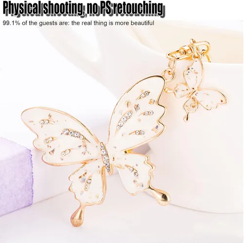 Vista 6 de Llavero de coche para hombres y mujeres, llavero de mariposa, llavero multifuncional, bonitos accesorios para mujeres, color blanco